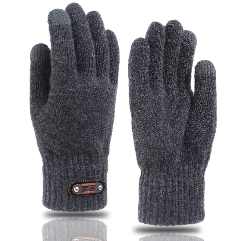 Winter men's knitted gloves with touch screen, cold-proof and warm for cycling, five-fingered woolen yarn with separate fingers Item Picture