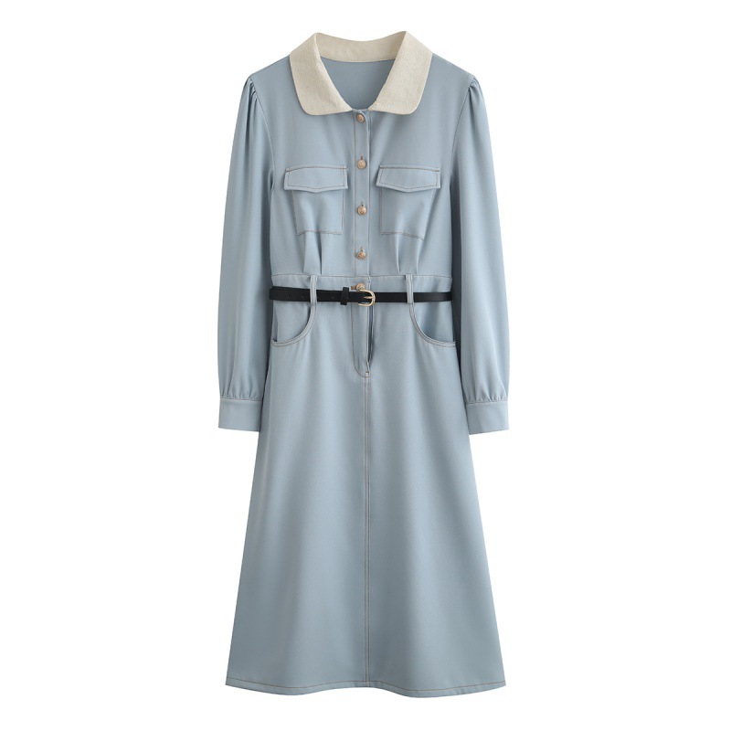 Factory direct sales 2024 Autumn New style French chic Chanel-style contrasting color lapel long-sleeved dress HUA8423 Item Picture