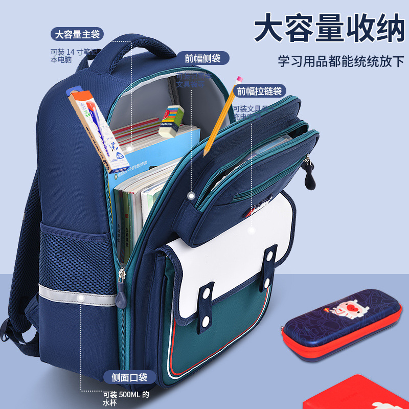 Cross-border children's schoolbags for boys and girls in primary school, printed with logo, large capacity, ultra-light back support for grades one to six Application Scenario