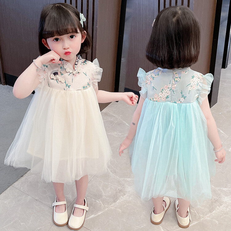 Summer 2022 new style Girls' dress for girls, summer children's stylish and fashionable cheongsam summer dress, Hanfu dress Specification image