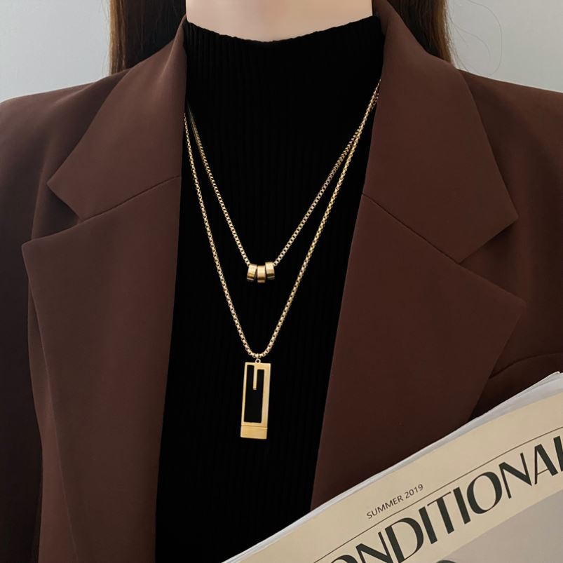 欧美跨境饰品项链轻奢小众高级感双层毛衣链批发时尚钛钢项链百搭