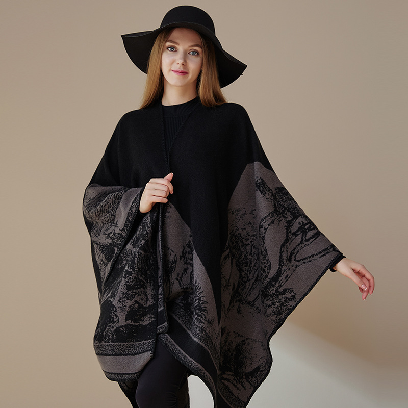 Simple Niche New Shawl With Female Thickened Shawl Summer Senior Sense Cloak Dark Double-Sided Warm Scarf Specification drawing