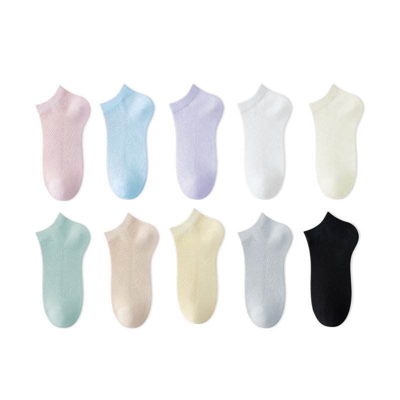 All-cotton women's mesh socks for spring and summer, deodorizing and sweat-absorbing, boneless socks, short socks, mid-calf socks, women's socks wholesale from Zhuji Hosiery Item Picture