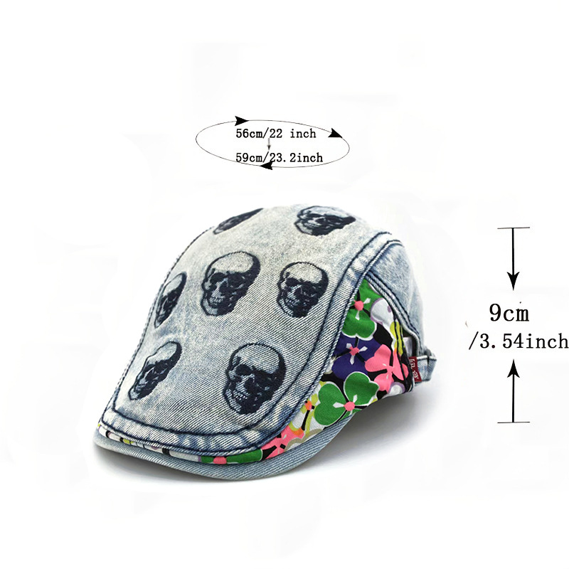 New Skull Embroidery Cap Women's Personality Fashion Retro Front Hat Street Hipster Hat Cowboy Beret Item Picture