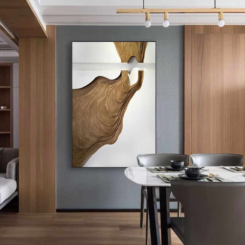手绘油画《原木主义》立体木雕装置画客厅玄关装饰画意式极简详情图3
