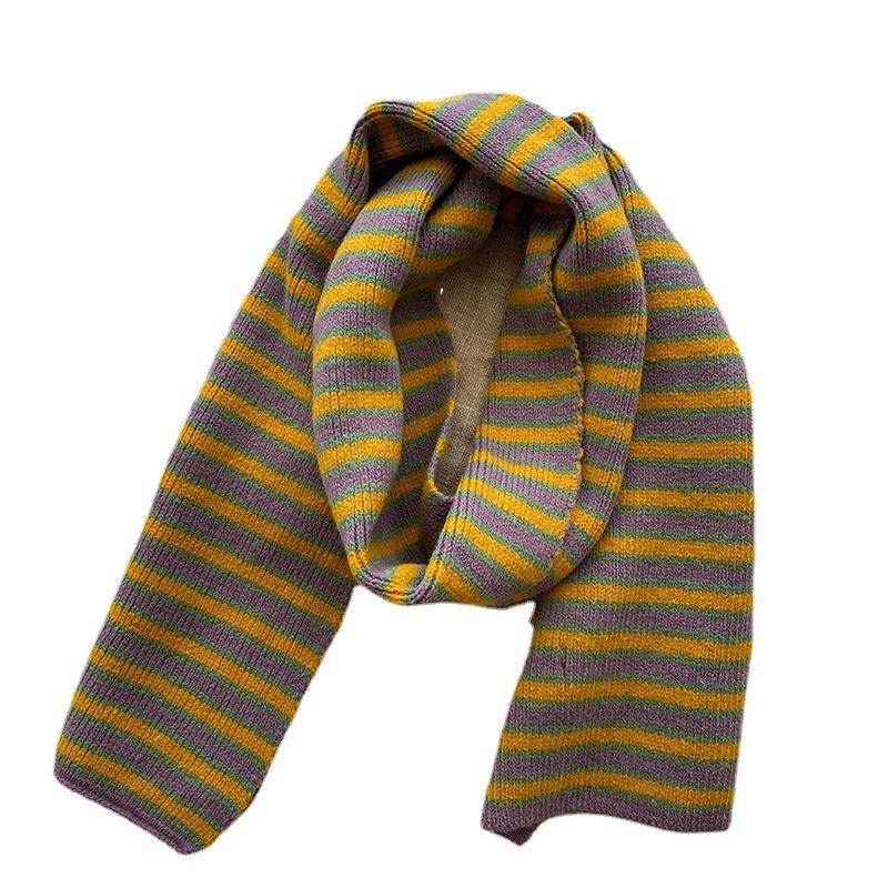 American pink faux cashmere striped knitted scarf, winter retro and high-end style, Korean style, versatile for couples, warm scarf for women Item Picture