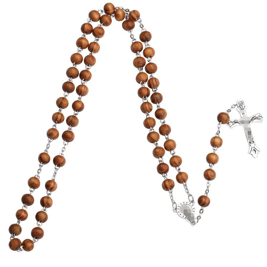 European And American Foreign Trade Hot Nine Pin 59 8Mm Wood Beads Beaded Necklace Cross Wood Beads Rosary Religious Necklace Manufacturers Wholesale details Picture