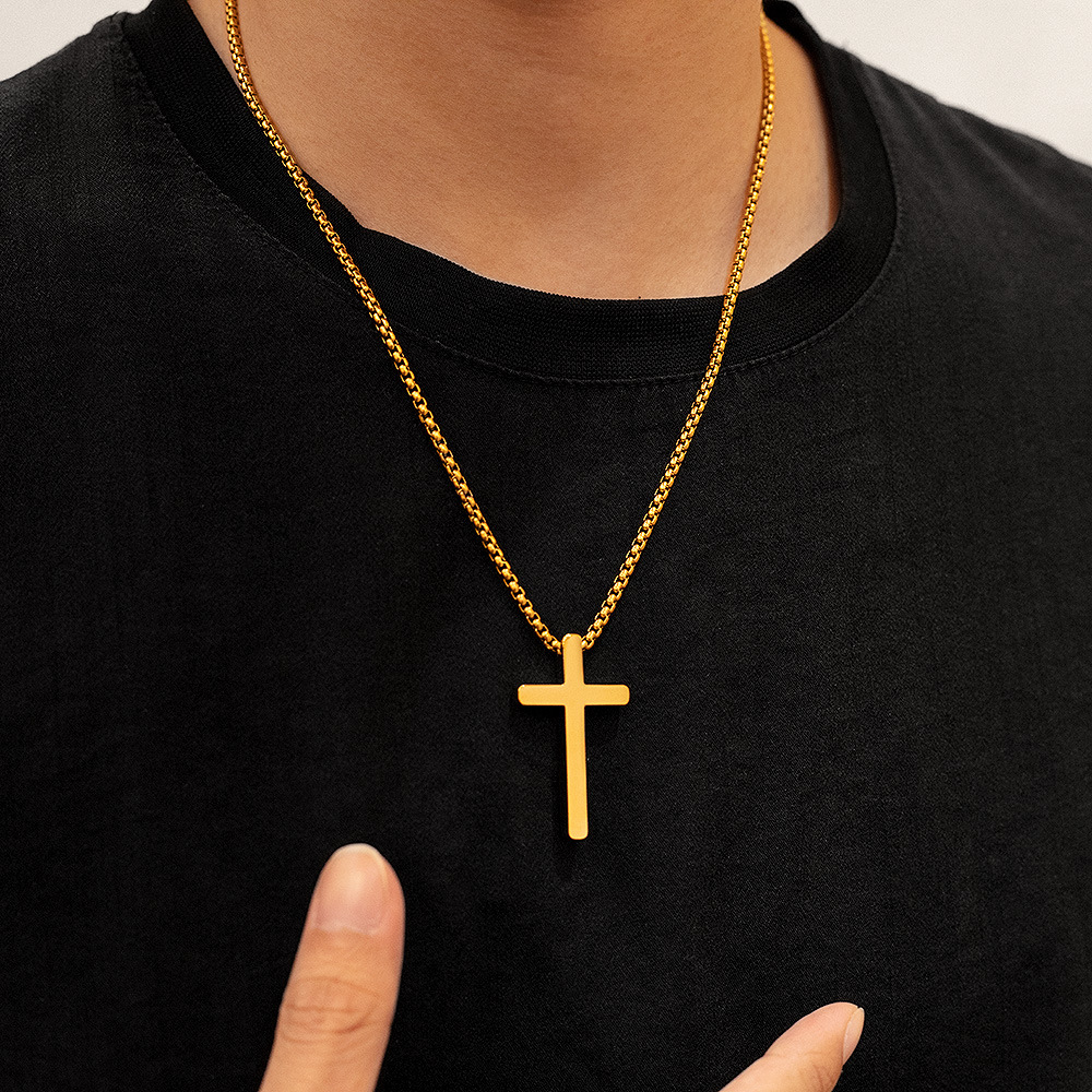 opk accesorios europa y américa simple personalidad brillante acero inoxidable cruz accesorios hip hop hombre collar moda Application Scenario