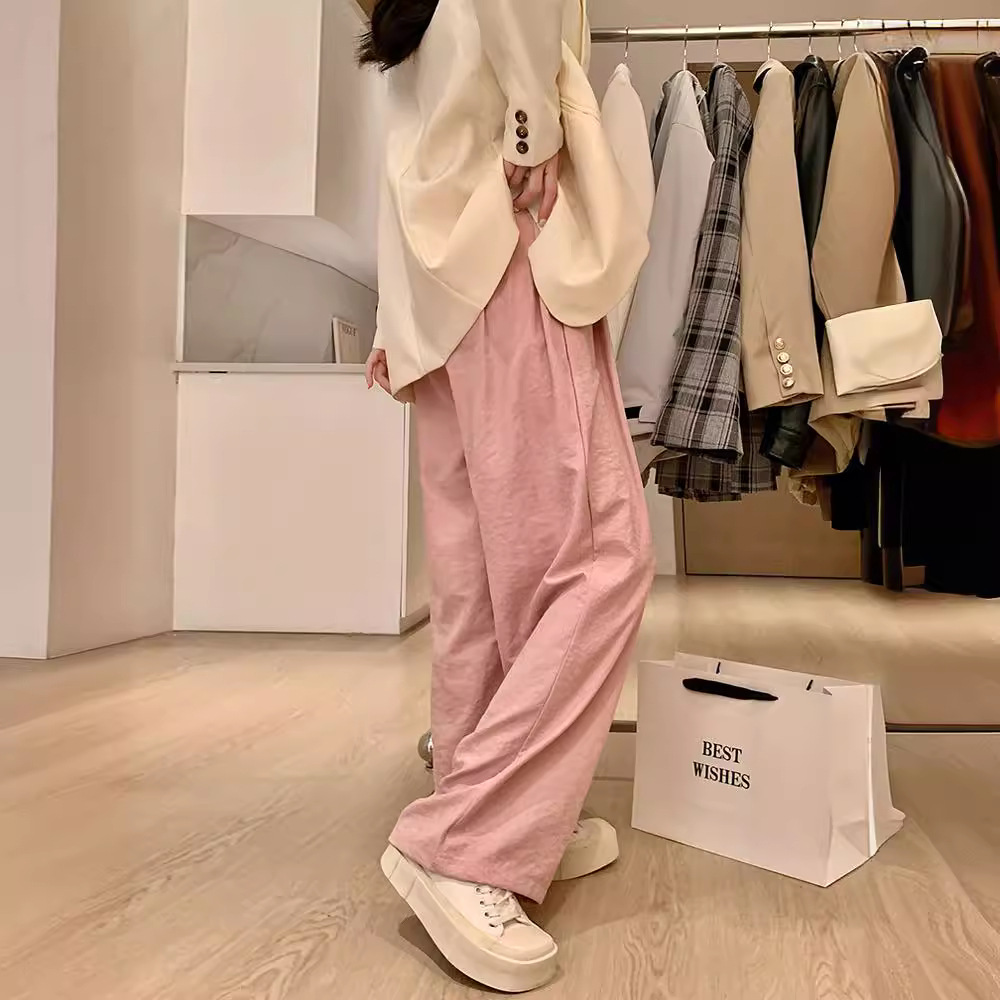 小个子肌理感醋酸绒山本裤蓝色2024春款高腰慵懒风阔腿裤夏女垂感