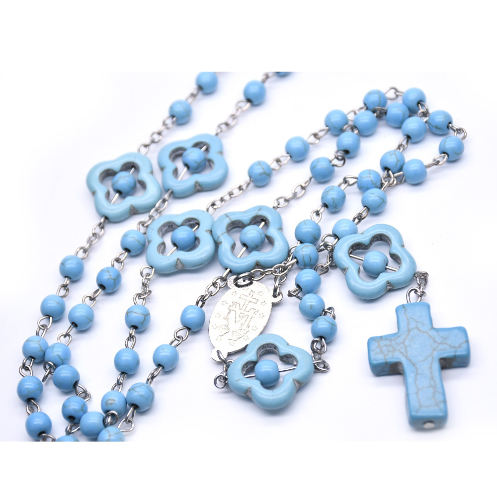Cross-border e-commerce supply: blue turquoise prayer beads necklace, cross necklace, counting beads, sweater chain, men's and women's crosses Application Scenario