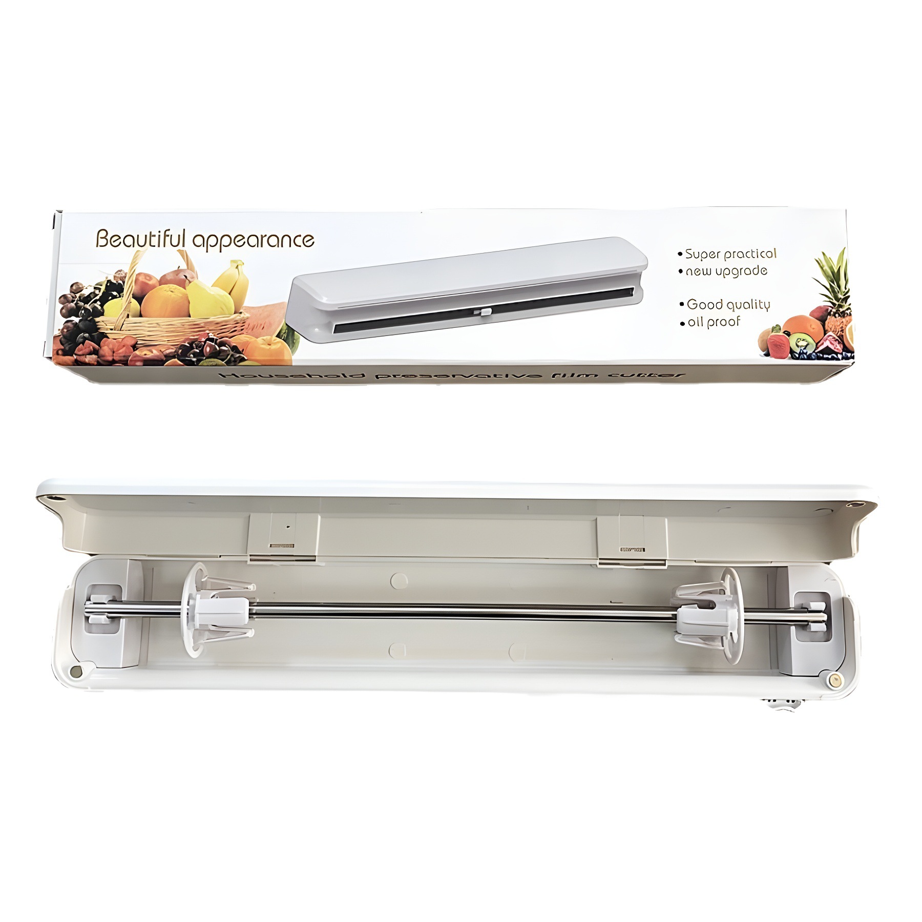 Suction cup type cling film cutter, multi-functional household kitchen wall-mounted bidirectional sliding knife, adjustable tin foil divider box Item Picture