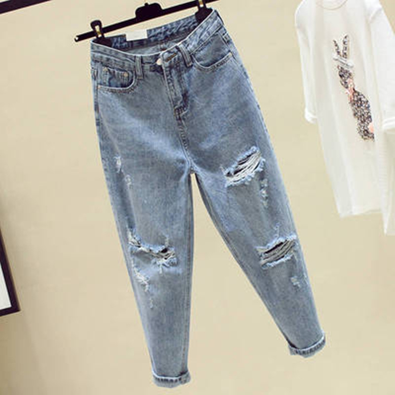 Wholesale of the new Korean version of 9-inch ripped jeans for women, featuring loose, high-waisted, slimming and trendy Harun dad pants Application Scenario