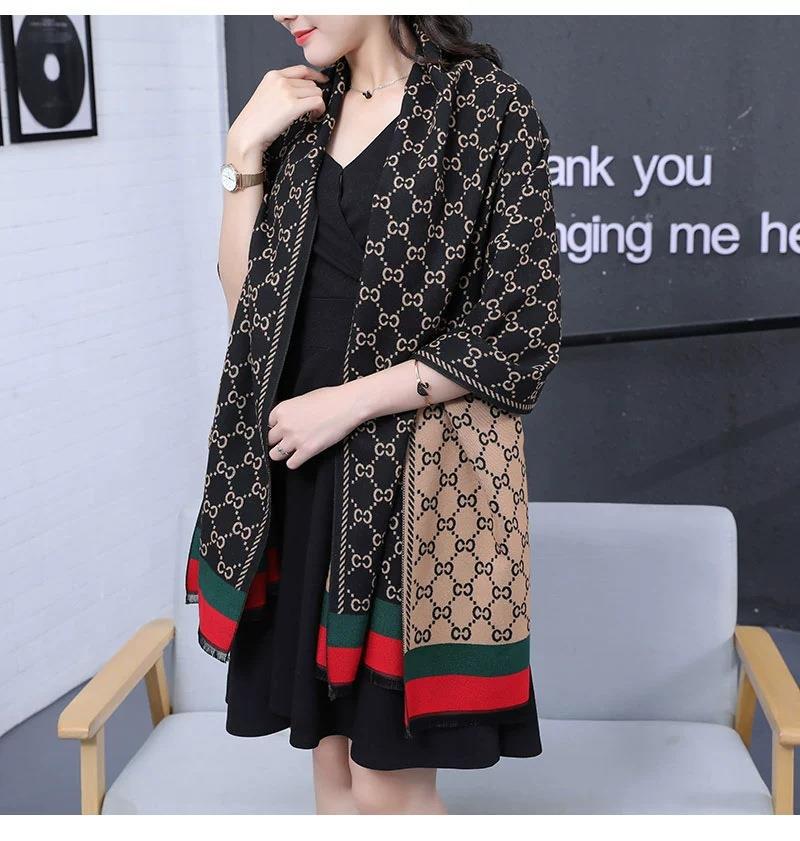 Live Live Explosive Scarf Women's Winter Cashmere Blend Shawl Thousand Bird Check Fringe Warm Letter Cashmere Scarf Specification drawing
