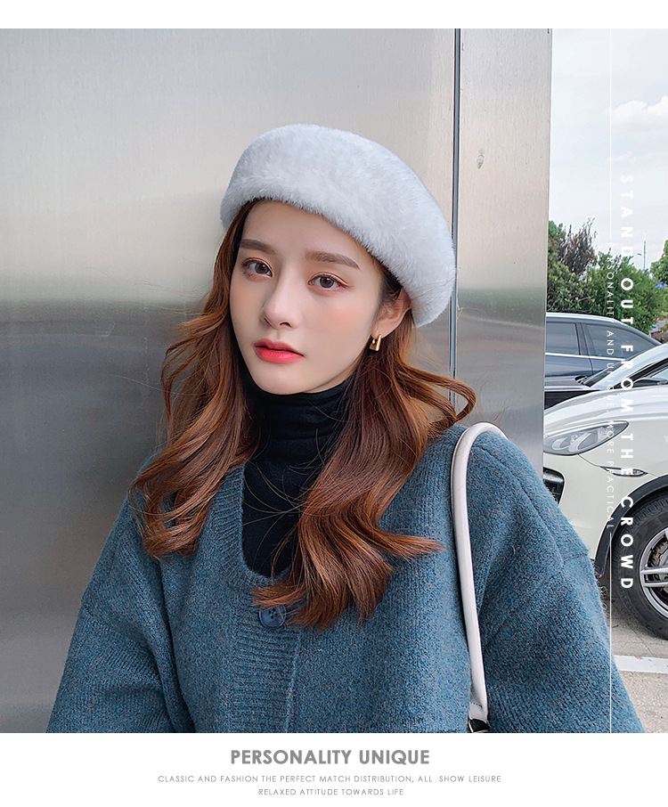 秋冬季新款女士时尚仿貂毛贝雷帽休闲旅行保暖画家帽文艺南瓜帽子详情15