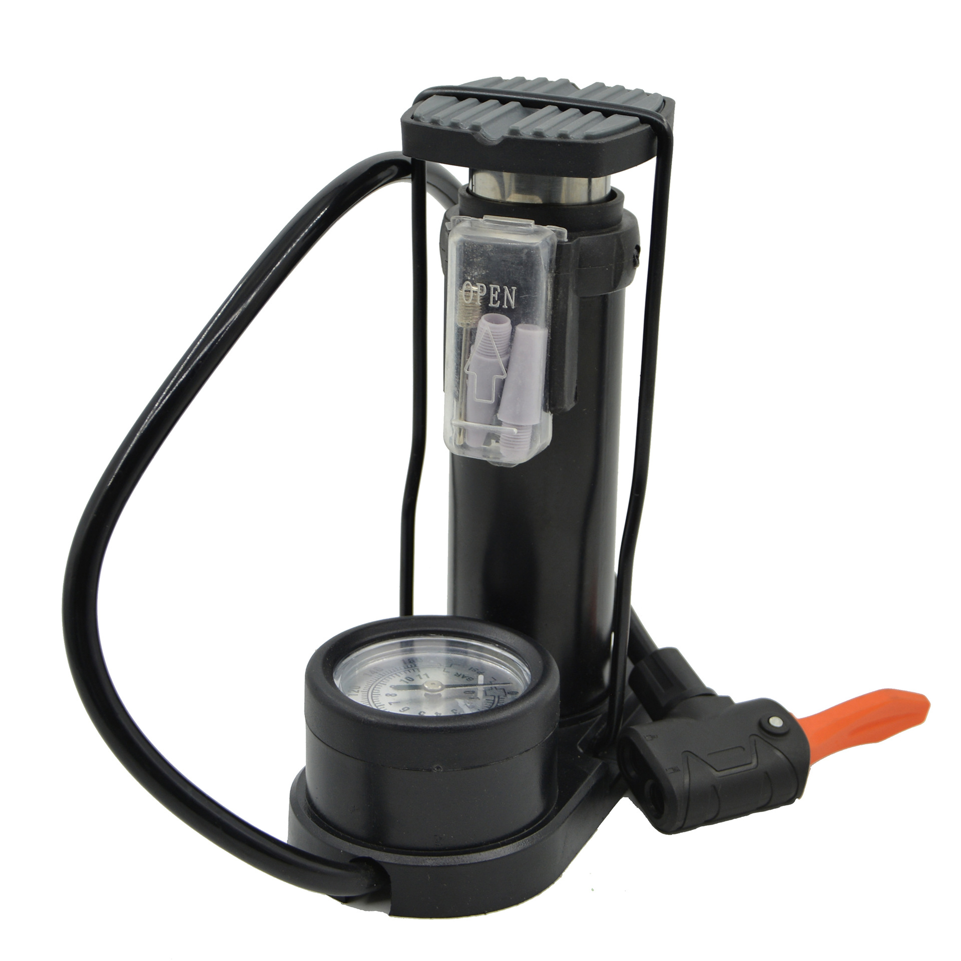 High-pressure foot pedal pump for water rocket (with watch) Universal for American, French and British spouts, suitable for shooting basketball balloons Item Picture