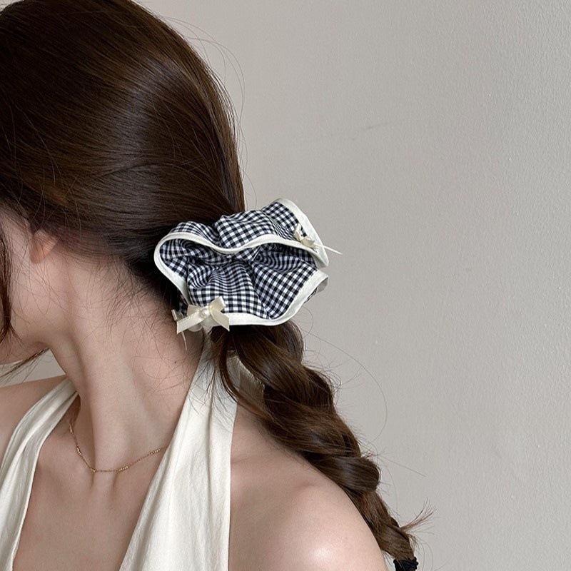 Perlas pajaritas tartan cordón de pelo rizo mujer influencers 2024 new sense tie hairflower hairdress Specification image