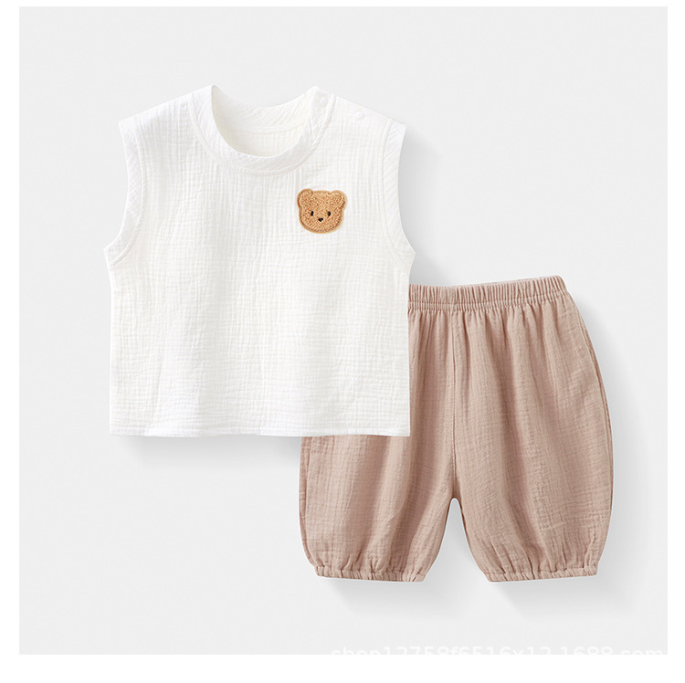 儿童夏季套装韩版宽松新款舒适透气棉纱拼色背心短裤外穿两件套详情11