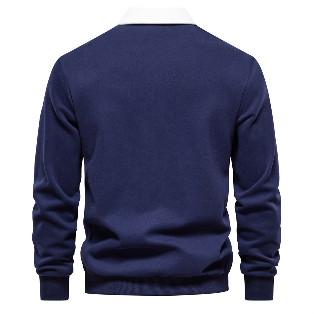 The 2023 new autumn long-sleeved Polo collar sweatshirt is a trendy European-style men's sweatshirt for export. It is of high quality, casual and versatile Specification image