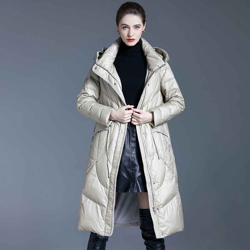 Original designer women's clothing 2022 Winter new thickened hooded white duck down mid-length knee-length down jacket for women Specification image