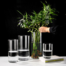 直筒现代简约透明玻璃高级感花瓶家用水培高颜值装饰摆件ins风