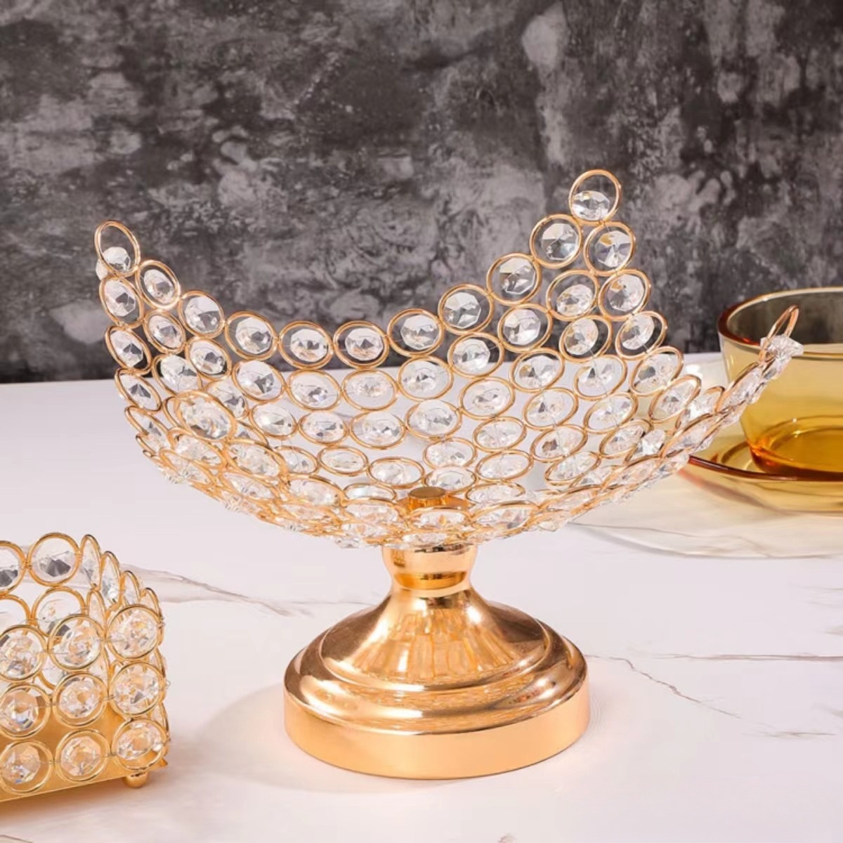 New European Crystal Home Fruit Basket Hotel Model Room Light Luxury High-End Fruit Basket Decoration High Appearance Level Fruit Tray details Picture