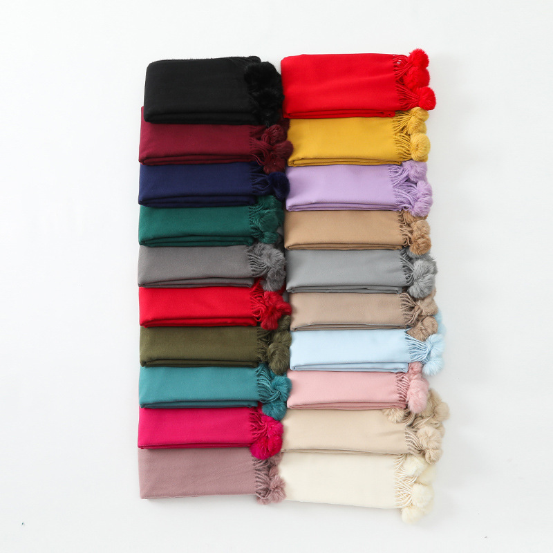 Cashmere Wool Scarf Women's Autumn Winter Premium Sense Solid Color Ball Scarf All-In-One Shawl Fur Ball Imitation Cashmere Scarf details Picture