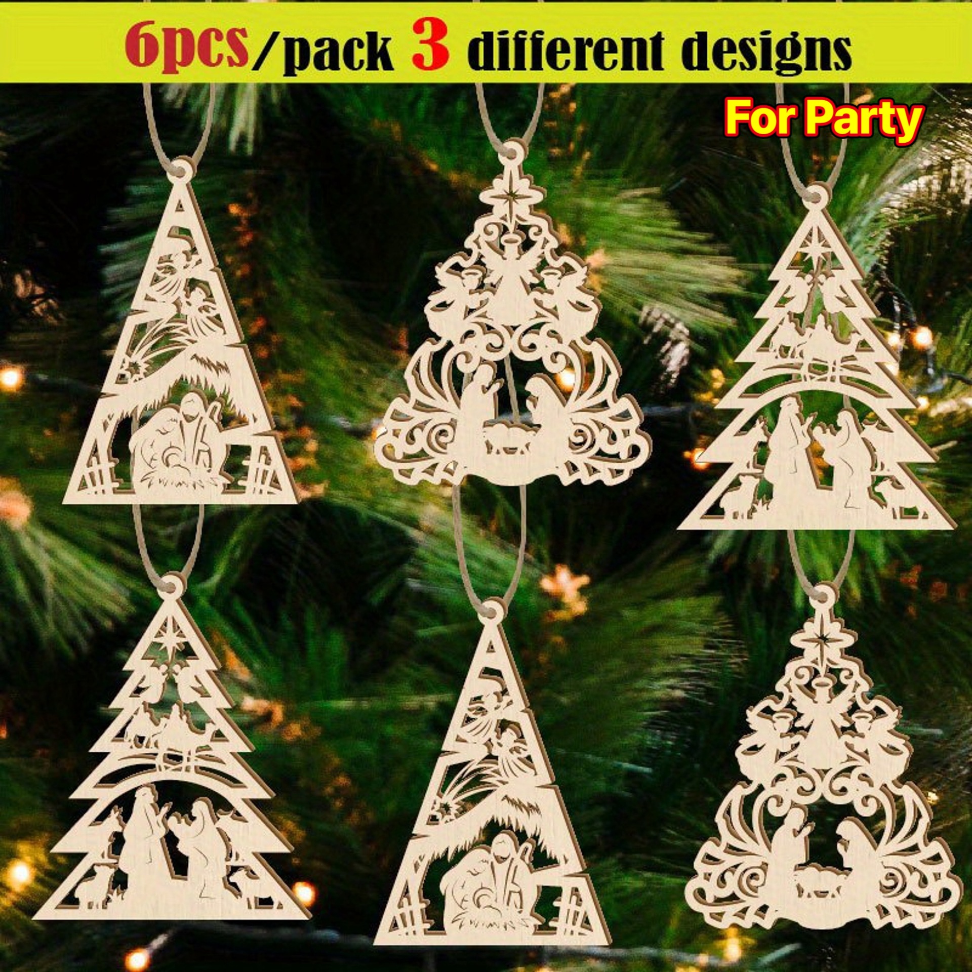 New Christmas tree wooden pendant, a Christmas decoration for the atmosphere and scene of the birth of Jesus details Picture