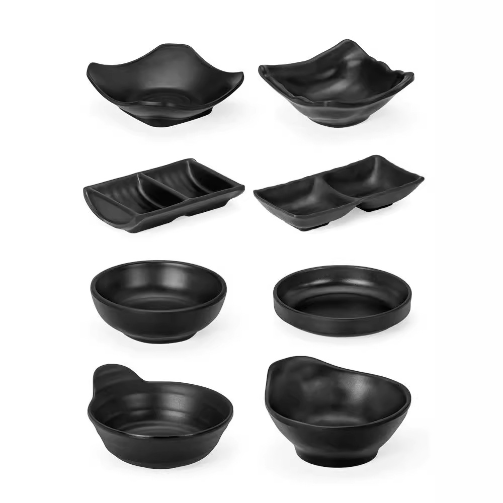 密胺盘碟/不锈钢餐具/不锈钢盆/密胺盘子/塑料盘白底实物图