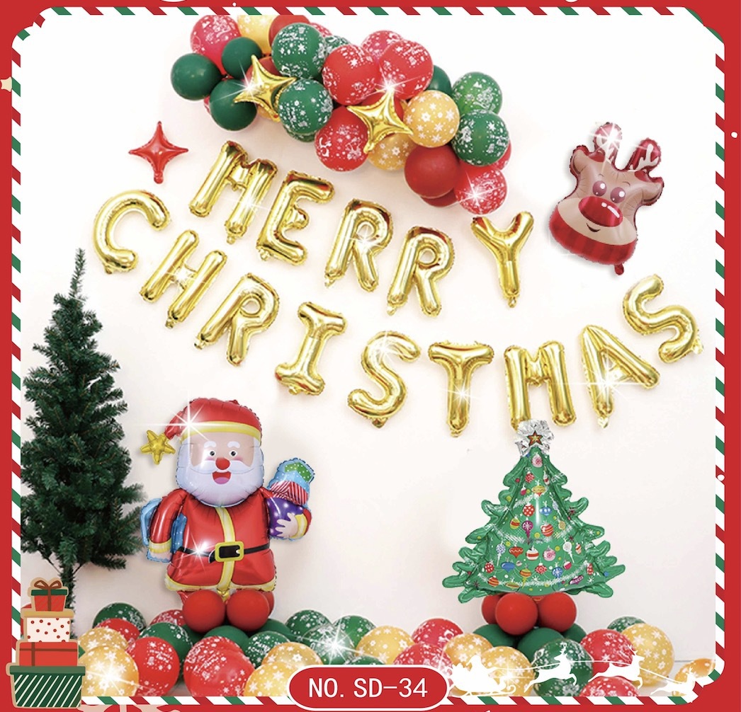 Cross Border Christmas Aluminum Film Balloon Set Party Balloon Merrychristmas Scene Layout English Spanish details Picture