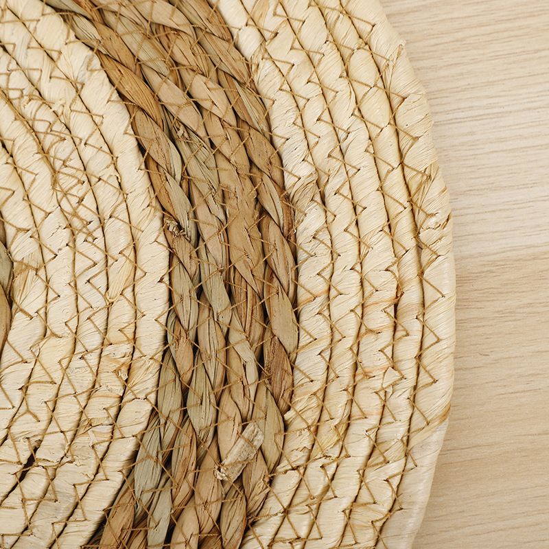 New corn rope woven placemats, grey cloth strips with reinforced edges, cutlery and teacup MATS, home eco-friendly Western placemats details Picture