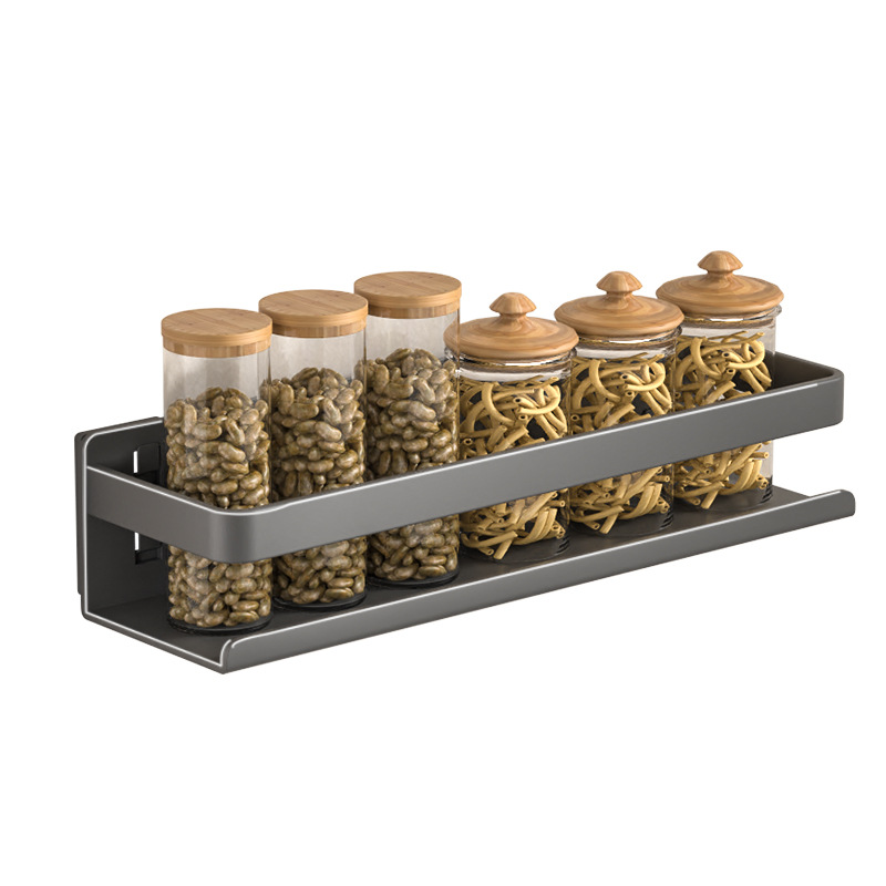 Kitchen Storage Rack Household Non-Punch Seasoning Rack Wall Mounted Storage Rack Bathroom Shelf Upper Wall Stainless Steel Item Picture