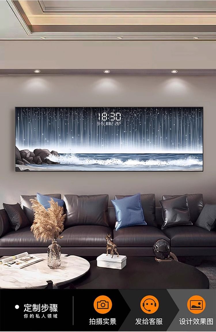 2025新款轻奢客厅装饰画高档电子钟数显沙发背景墙大白墙壁画挂画详情10