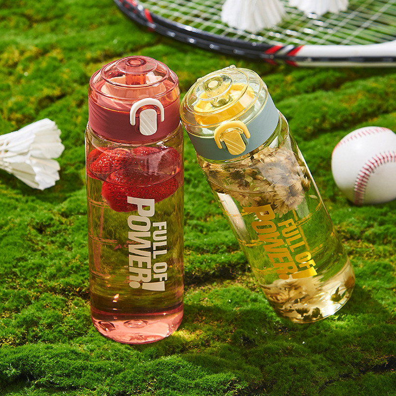 Summer New Straight Drink Plastic Water Cup Accompanying Cup With Rope Scale Heat Resistant Leakproof Not Easily Broken Men And Women 8519 details Picture
