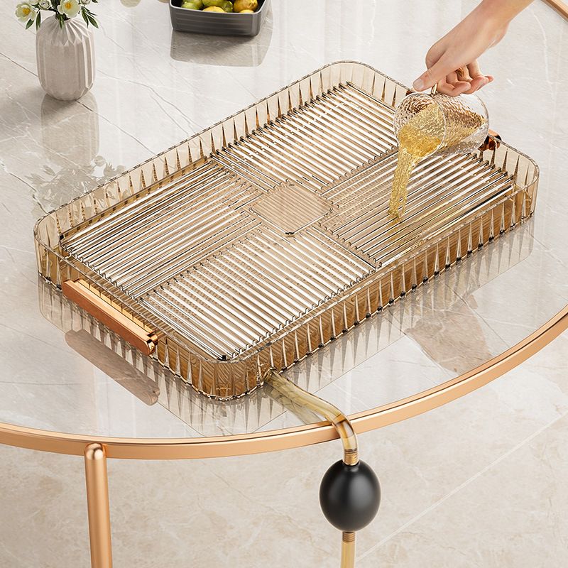 Luxurious and high-end tea sets and tea trays, outdoor portable tea brewing tray, small dry brewing table with drainage, tea table tray, and draining tray Specification image