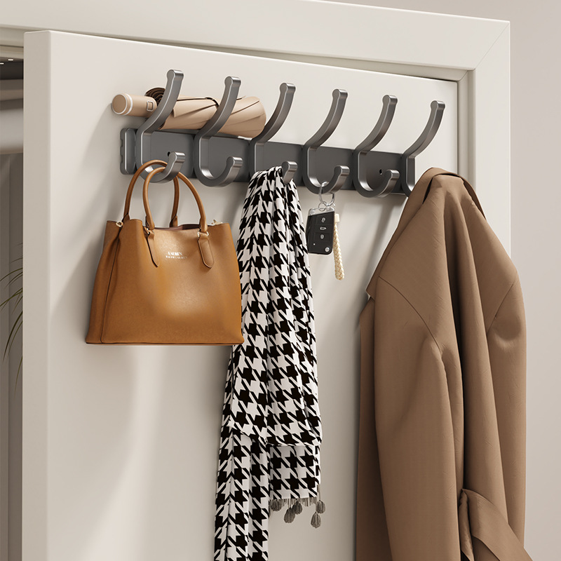 Customized multi-functional hook space aluminum door, wall-mounted storage clothes hook at the back, bathroom bath towel hanger without drilling