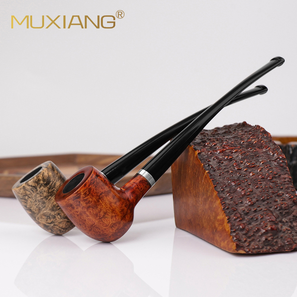 木香石楠木烟斗 实木烟斗烟丝3MM榫头长柄亚克力烟嘴木质阅读斗
