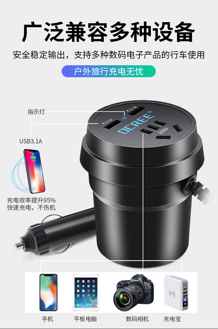 Universal 12v24v to 220v multi-functional power converter for car inverter charger, mobile phone charger socket pic 2