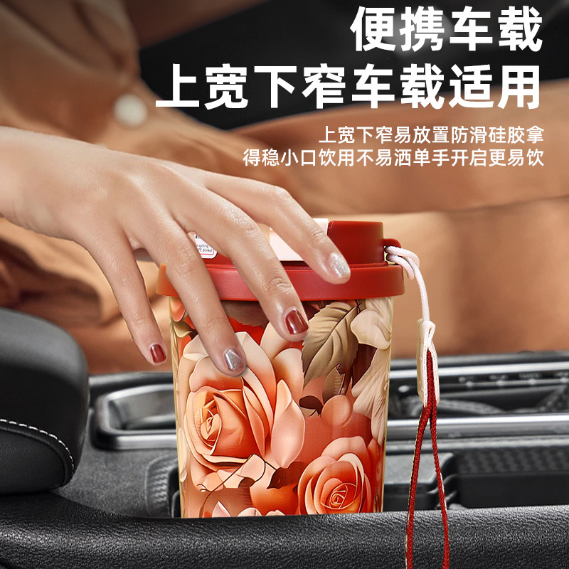Simple double-drinking coffee cup, high appearance level 316 stainless steel insulated cup, portable men's and women's drawstring straws, car water cup Specification image