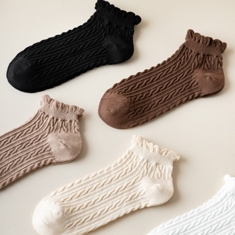 23 Summer New Socks Women Spring Summer Thin Boat Socks Wooden Ear Lace Lovely Japanese Students Low Top Bubble Mouth Socks Jk
