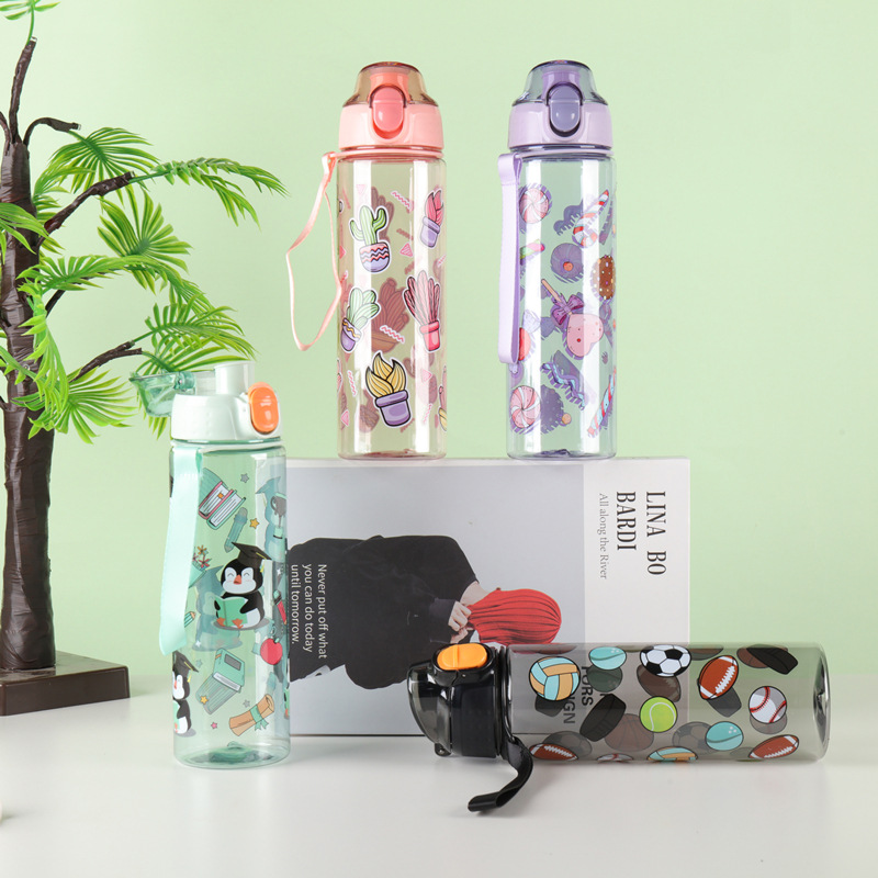 New bouncy lid frosted water cup with straw handle outdoor sports student space cup 650ml plastic cup Specification drawing