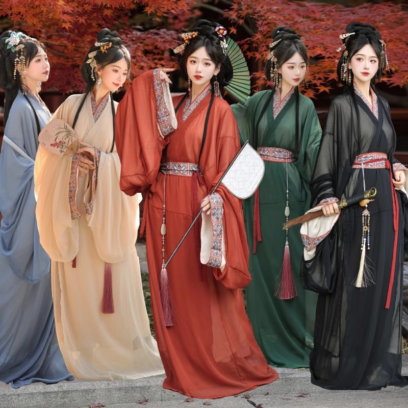 国潮梦域战国袍马山楚墓复原款日常直裾袍汉服女拖尾大放量直裾