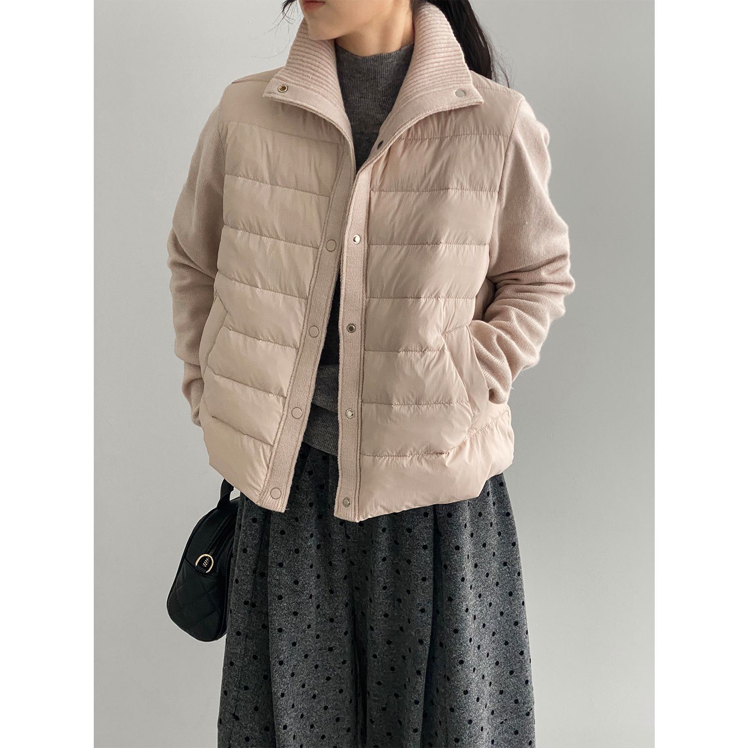 那末贴身小暖炉立领羽绒服女针织拼接假两件90白鸭绒外套上衣2368