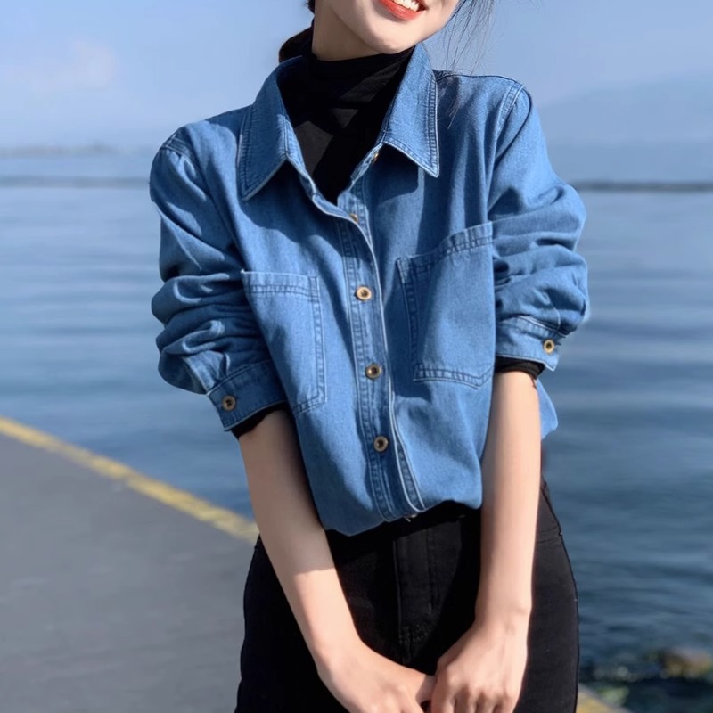 A niche design sense cardigan, denim retro jacket, shirt, women's spring and autumn loose denim top, versatile long sleeves Application Scenario