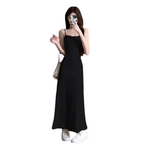 Hot Girl elastic halter dress for children's summer 2023 new style, waist-cinching and slimming, one-shoulder, with a base layer long dress Item Picture