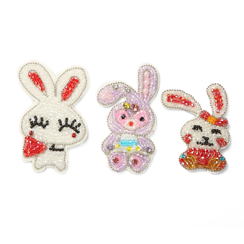 Handmade Beaded Cartoon Rabbit Big White Rabbit Cloth Paste Clothing Shoes And Hats Accessories Diy Accessories Luggage Accessories Item Picture