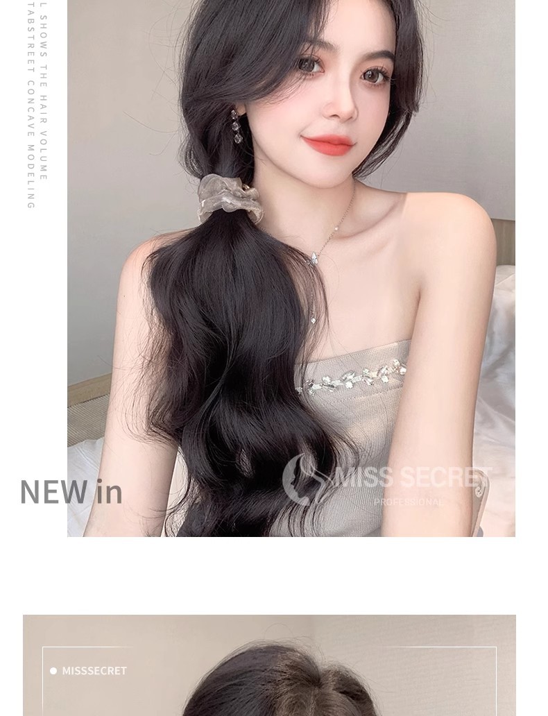 Wig pieces, large wave V-shaped long curly hair, one-piece seamless and invisible simulated hair, summer hair growth, fluffy hair extension, hair volume pic 17