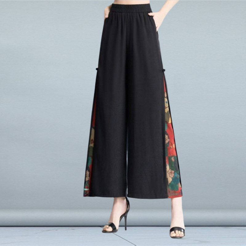 国潮【古风古韵阔腿裤】夏季新款中国风裙裤女高腰薄款绣花开叉阔腿裤
