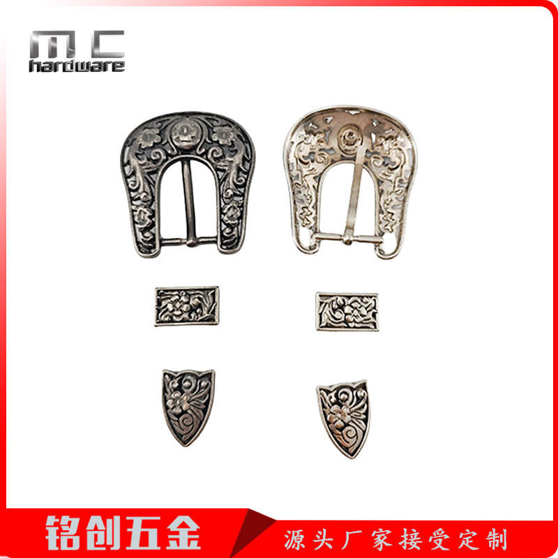 厂家批发欧美复古金属针扣皮带扣经典女士雕花三件套皮带扣现货详情图4