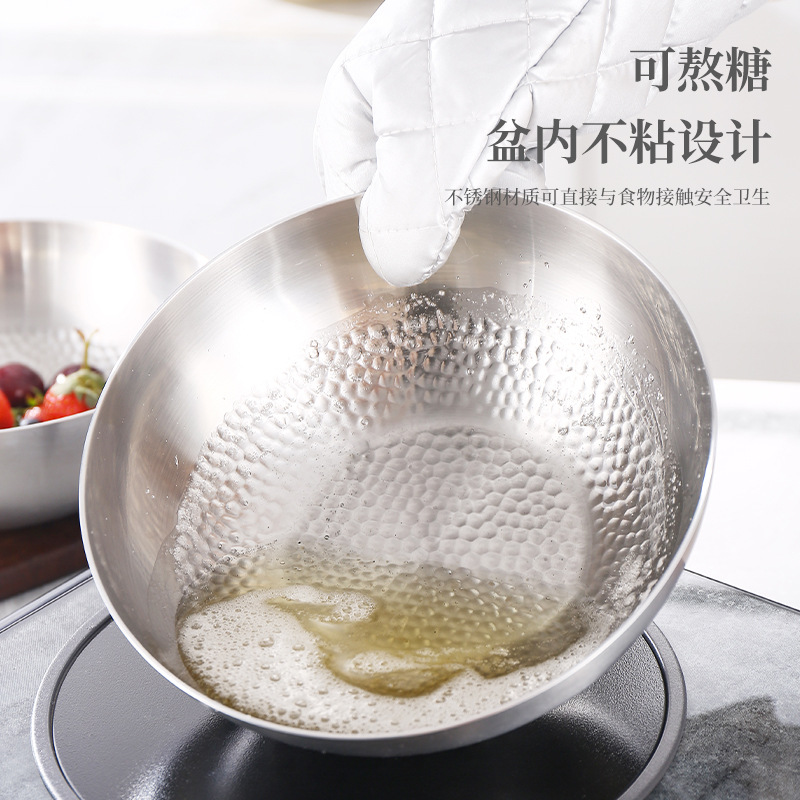 316L轻食水果蔬菜沙拉碗锤纹不粘料理烘培碗韩式冷面碗打蛋和面盆产品图
