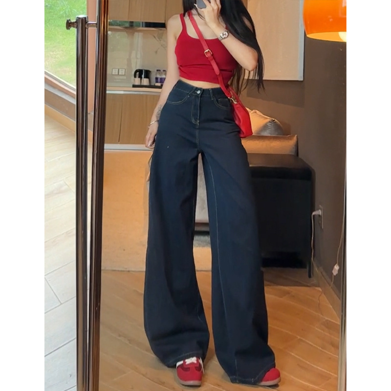 Blue original cow wide-leg jeans for women, 2024 Summer new style, laid-back and loose, slimming, with a slightly elastic drape Specification image